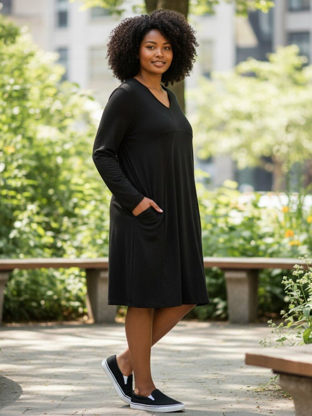 Zanzea Collection Womens Plus Size XXXL Black Long Sleeve Knit Swing Dress